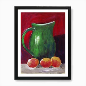 Apricots And A Green Jug - still life painting vertical red green orange Anton Maliar kitchen Art Print