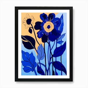 Blue Flower Illustration Sunflower 2 Art Print