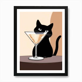 Black Cat With Martini 1 Art Print