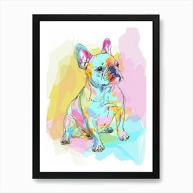 Pastel Watercolour French Bulldog Line Illustration 2 Art Print