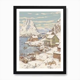 Vintage Winter Illustration Lofoten Islands Norway 2 Art Print