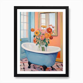 A Bathtube Full Of Zinnia In A Bathroom 3 Art Print