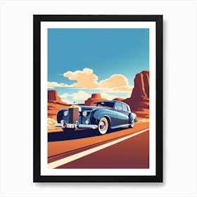 A Rolls Royce Phantom Car In Route 66 Flat Illustration 3 Art Print