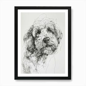 Long Hair Furry Dog Line Sketch 5 Art Print