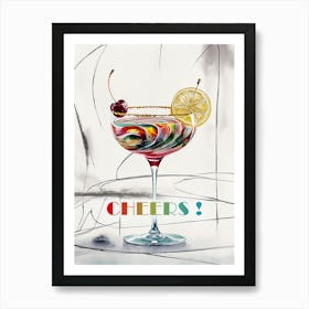 Cheers, Coctail Watercolor Painting Art Print