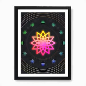 Neon Geometric Glyph in Pink and Yellow Circle Array on Black n.0462 Art Print