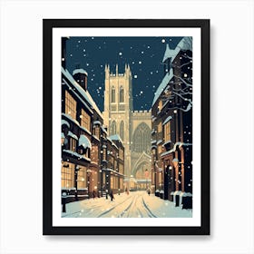 Winter Travel Night Illustration York United Kingdom 1 Art Print