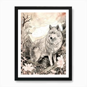 Tundra Wolf Vintage Painting 1 Affiche