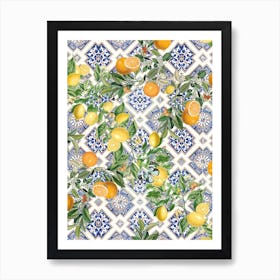 Mediterranean Tiles Lemons And Oranges I Art Print