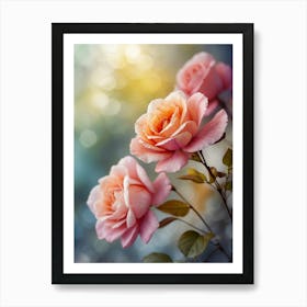 Pink Roses With Bokeh Background Art Print