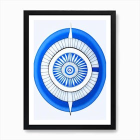 Dharma Wheel, Symbol, Third Eye Blue & White 2 Art Print