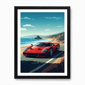 A Ferrari F50 In The Pacific Coast Highway Car Illustration 3 Art Print