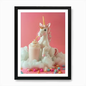 Toy Unicorn Drinking A Milkshake Art Print