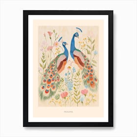 Folksy Floral Animal Drawing Peacock 2 Poster Poster