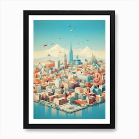 Madrid, Spain, Geometric Illustration 3 Art Print