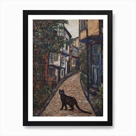 Painting Of London With A Cat In The Style Of William Morris 2 Art Print