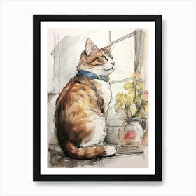 Storybook Animal Watercolour Cat 3 Poster