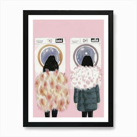 Two Women In Front Of A Washing Machine Art Print