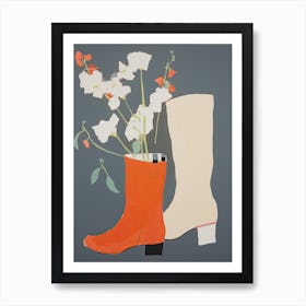 A Painting Of Cowboy Boots With Snapdragon Flowers, Pop Art Style 2 Art Print