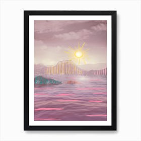 Pink Mountains With Colorful Stripes Art Print