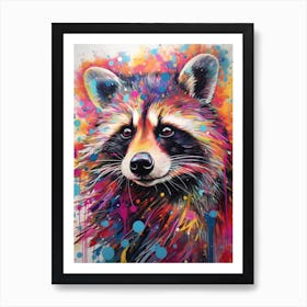 A Raccoon Portrait Vibrant Paint Splash 1 Art Print