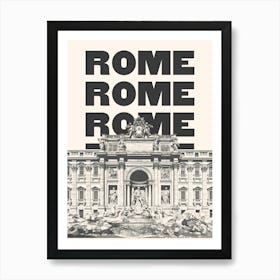 Rome Trevi Fountain Black & White Art Print