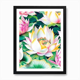 Lotus Flower Repeat Pattern Decoupage 5 Art Print