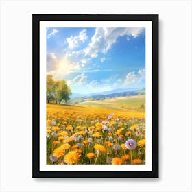 Amazing Meadow Covered In Yellow Dandelion Art Print