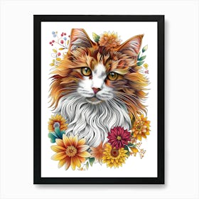 Cat With Flowers 7 Art Print