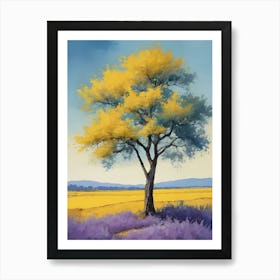 Painting Of A Tree, Yellow, Purple (1)  Art Print