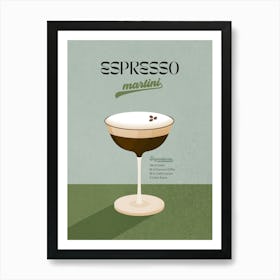 Minimal Espresso Martini Italian Cocktail - retro blue green Art Print