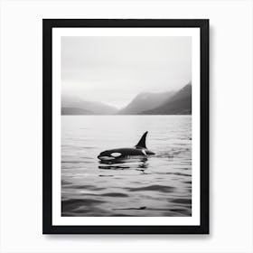 Tranquil Ocean And Orca Whale Black & White Photography 2 Art Print