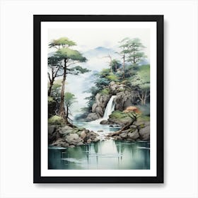 Sounkyo Gorge In Hokkaido, Japanese Brush Painting, Ukiyo E, Minimal 2 Art Print