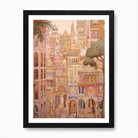 Cairo Egypt 2 Vintage Pink Travel Illustration Art Print