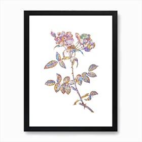 Stained Glass Lady Monson Rose Bloom Mosaic Botanical Illustration on White n.0063 Art Print