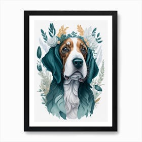 Floral Basset Hound Dog Painting (7) Art Print