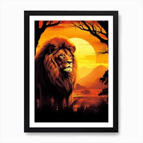 African Lion Sunset Painting 6 Art Print