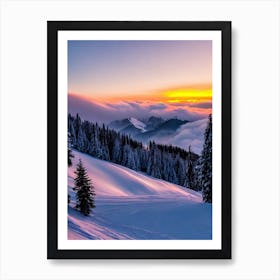 Mayrhofen, Austria Sunrise Skiing Poster Art Print