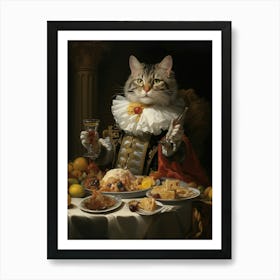 Cat Fine Dining Rococo Style 3 Art Print