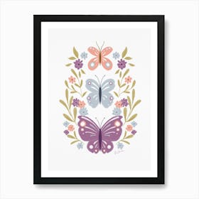 Butterflies And Flowers in purple Art Print