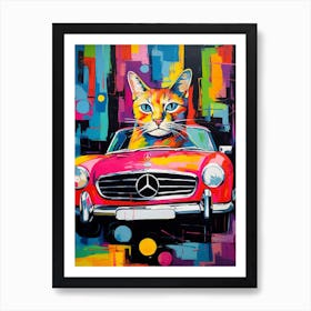 Mercedes Benz 300sl Vintage Car With A Cat, Matisse Style Painting 1 Art Print