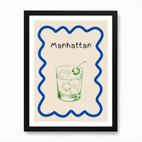 Manhattan Cocktail Doodle Poster Blue & Green Art Print