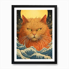 Ginger Cat, King Of The Nighttime Ocean Art Print