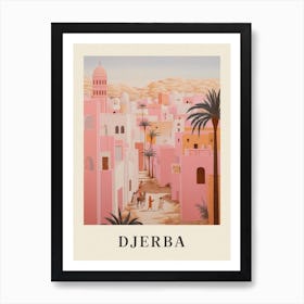 Djerba Tunisia 2 Vintage Pink Travel Illustration Poster Art Print