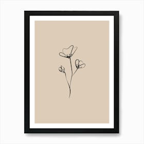 Line Art Flower 1 - Beige Art Print