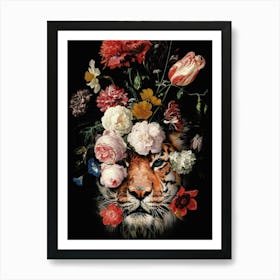 Tiger With Flowers Art Print