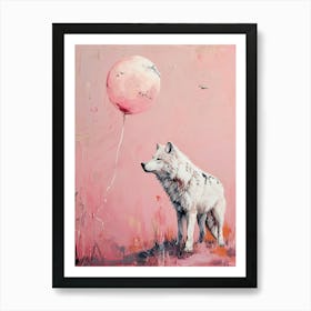 Cute Arctic Wolf 1 With Balloon Art Print