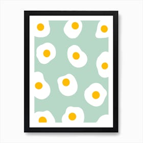 Fried Eggs Breakfast Pattern on Sage Green Art Print