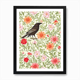 Crow William Morris Style Bird Art Print