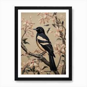 Dark And Moody Botanical Magpie 4 Art Print